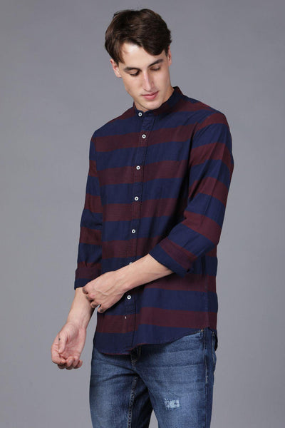 Blue Maroon Stripes Shirt - English Colours